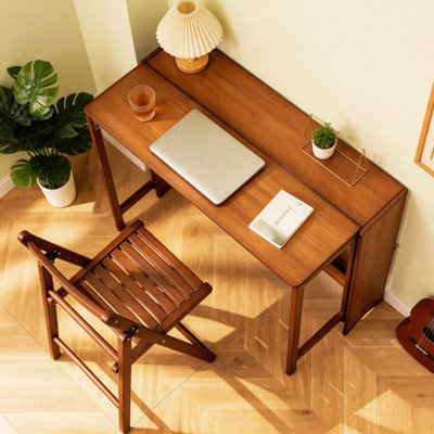 Foldable Writing Desk, Compact Space-Saving Laptop Table in Natural Bamboo, Multi-Functional Study Desk for Small Spaces