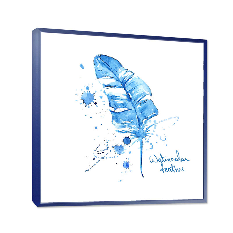 Plume bleue ethnique - peinture sur toile, H 36 po x l 36 po x P 1,5 po, Encadrement bleu