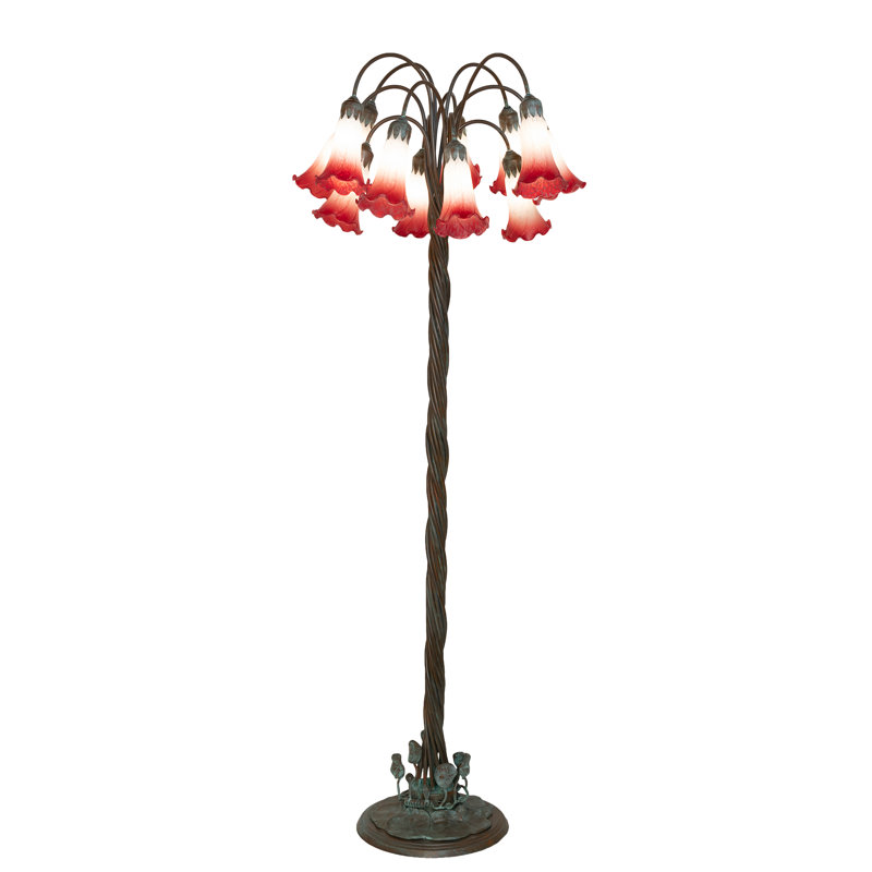 Lampe sur pied 12 lumières 61 "Tiffany Pond Lily 61", Rose / blanc