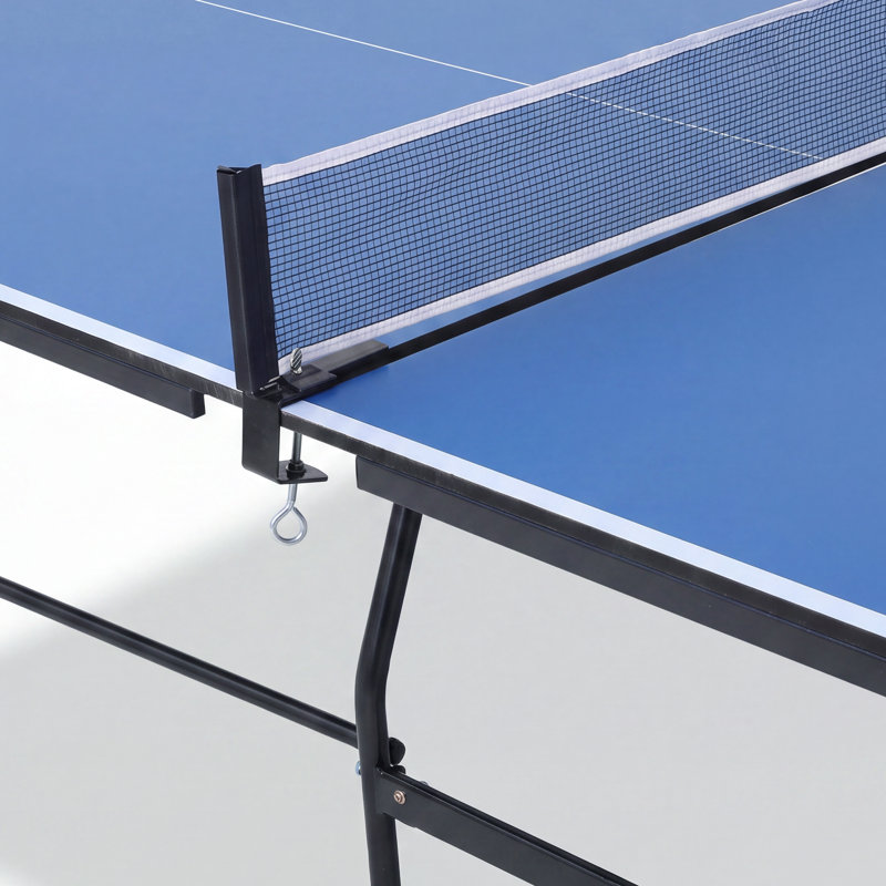 Table de ping-pong pliable de 2,74 m (9 pi) – Surface de jeu bleue et cadre noir, mode jeu pour l'entraînement en solo, roulettes et rangement compact