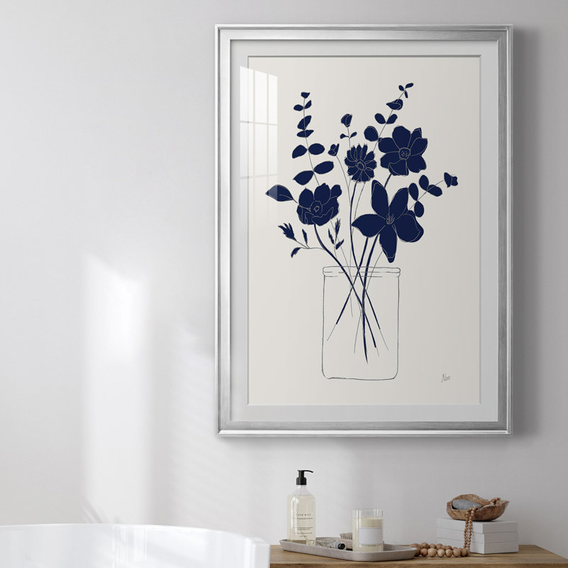 Indigo croquis I, reproduction encadrée de qualité supérieure - prêt à être accroché, Cadre argenté
