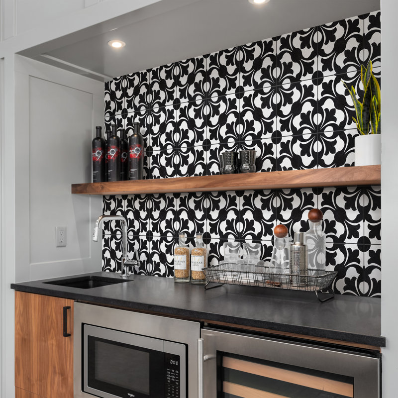 Carreau de céramique pour mur et plancher 7,75 "x 7,75" Emotion, Noir / Blanc