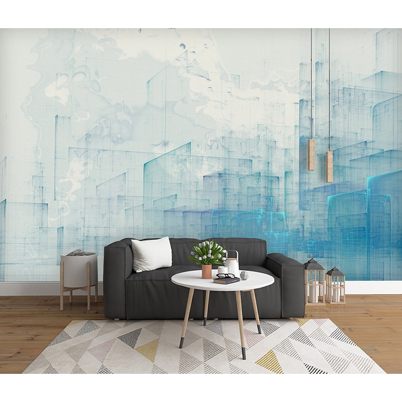 Papier peint amovible abstrait abstrait paysage urbain bleu, L 9 po x l 15 po