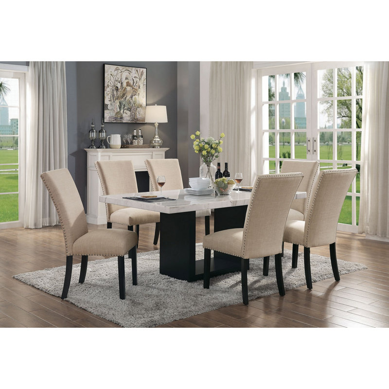 Ensemble de table de salle à manger, table avec 6 chaises d'appoint rembourrées pour la salle à manger, Beige