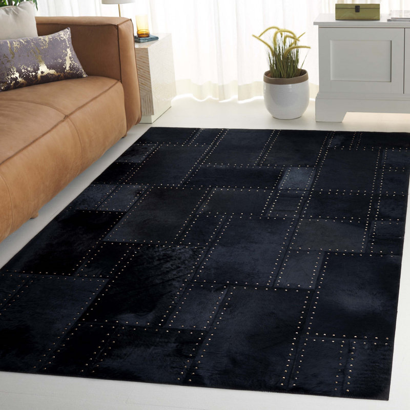 Studio Geometric Handwoven Leather Rug with Felt, Rectangle de 5 pi x 8 pi