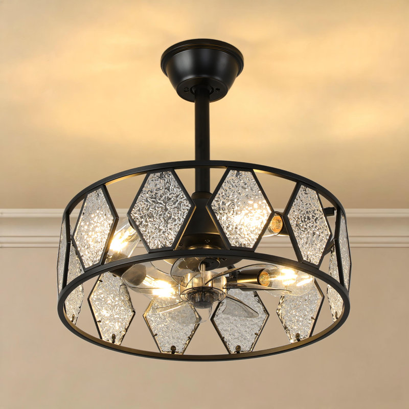 Ventilateur de plafond moderne de 48 cm (19 po) avec kit d'éclairage et télécommande, abat-jour hexagonal en acrylique pour salon ou chambre à coucher