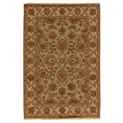 Tapis brun / beige / vert clair de haute qualité noué à la main