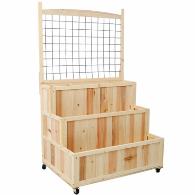 3-Tiers Raised Garden Bed With Trellis, Vertical Planter Box With Wheels