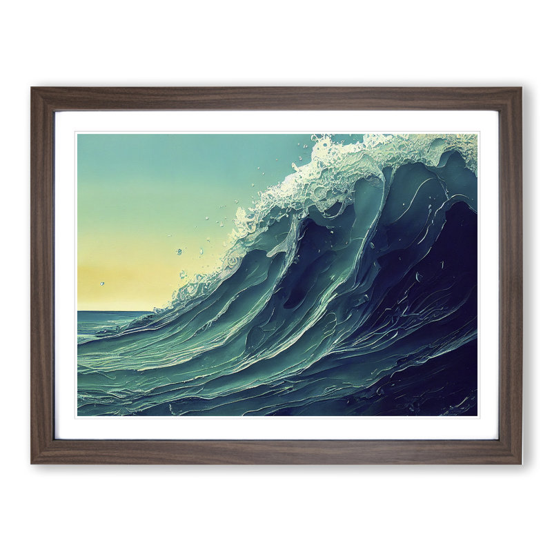 XH1022-6454X Ocean Wave - Single Picture Frame Print, 46cm H x 64cm W x 2cm D, Walnut