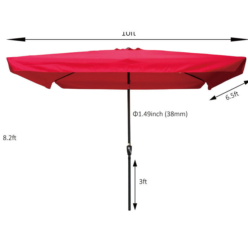 Parasol de patio rectangulaire 10X6.5Ft avec manivelle facile à soulever - Rouge pour le plaisir en plein air, Red