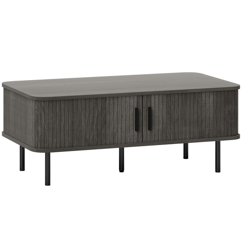 Coffee Table with Storage, Living Room Table with Slatted Tambour Sliding Doors and Foot Pads, Rectangular Coffee Table 100*55*40 cm Manufactured Wood 1 Piece Coffee Table Grey Height Adjustable