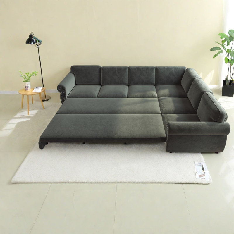 Canapé-lit d'angle convertible de 2 pouces, chenille, gris foncé moderne pour la maison, Grey 2
