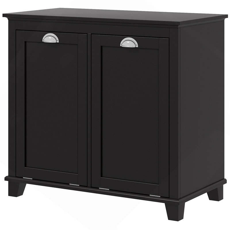 Armoire à linge double inclinable, armoire de rangement pour salle de bain avec panier à 2 compartiments, armoire de plancher moderne pour salle de bain, noir