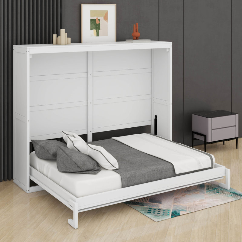 Structure de lit escamotable, lit escamotable moderne, Blanc, Grand lit