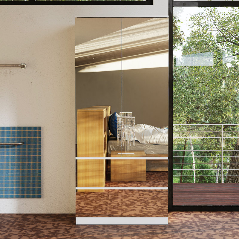 Galiana Modern Full-Length Mirrored Wardrobe With Multiple Drawers And Adjustable Shelving