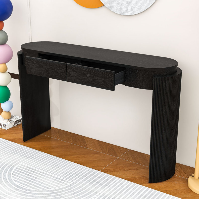 Table d'entrée classique en bois avec tiroirs de rangement dissimulés et pieds cannelés, Noir