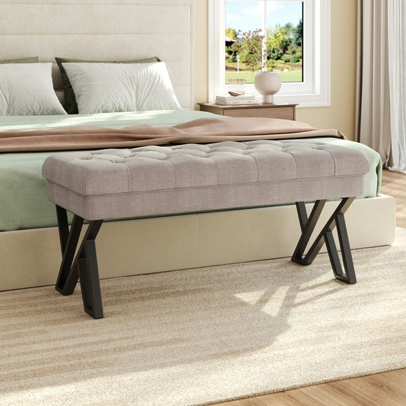 Maggielean Linen Upholstered Bench, Beige