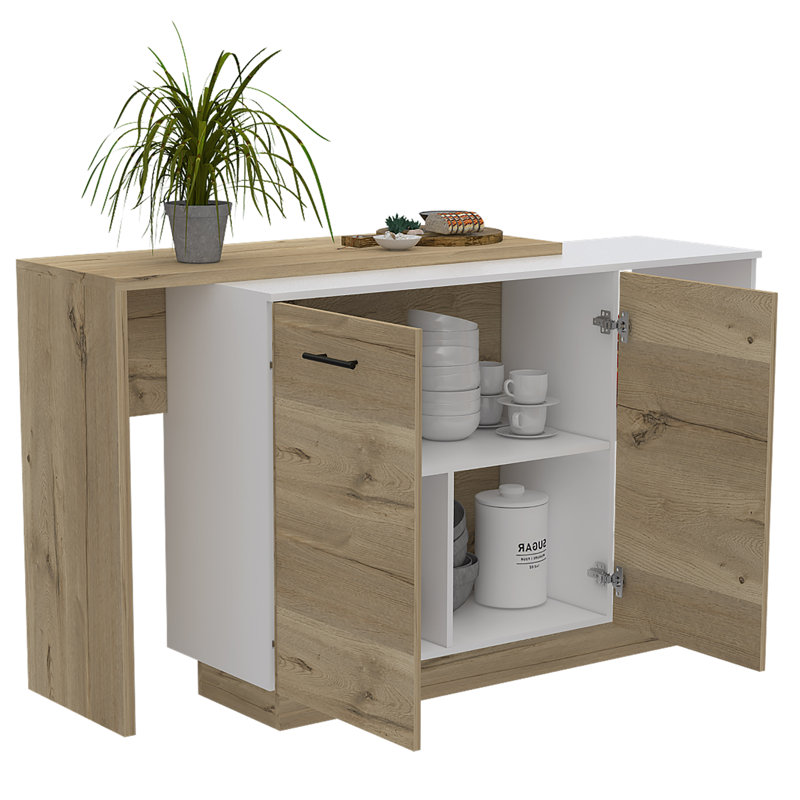 Jewlia Kitchen Island with Two Exposed Shelves and One Drawer with Three divisions, White