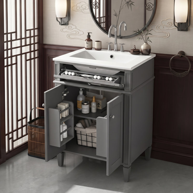 Ensemble de meuble-lavabo autoportant 24 po avec comptoir en céramique 24 po, Grey