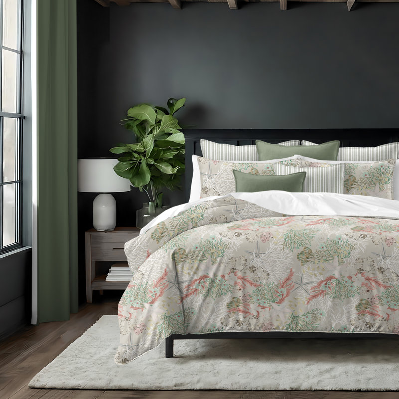 Under The Sea Coral Cotton Duvet Cover Set, Full Duvet Cover + 7 Additional Pieces