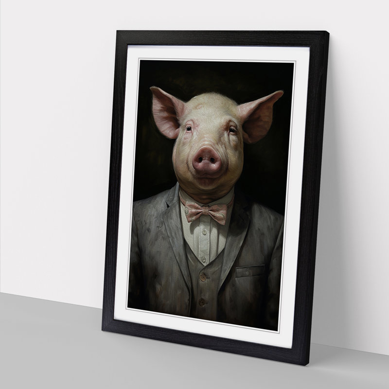 Pig Contemporary - Single Picture Frame Print on Wood, 46cm H x 34cm W x 2cm D, Black