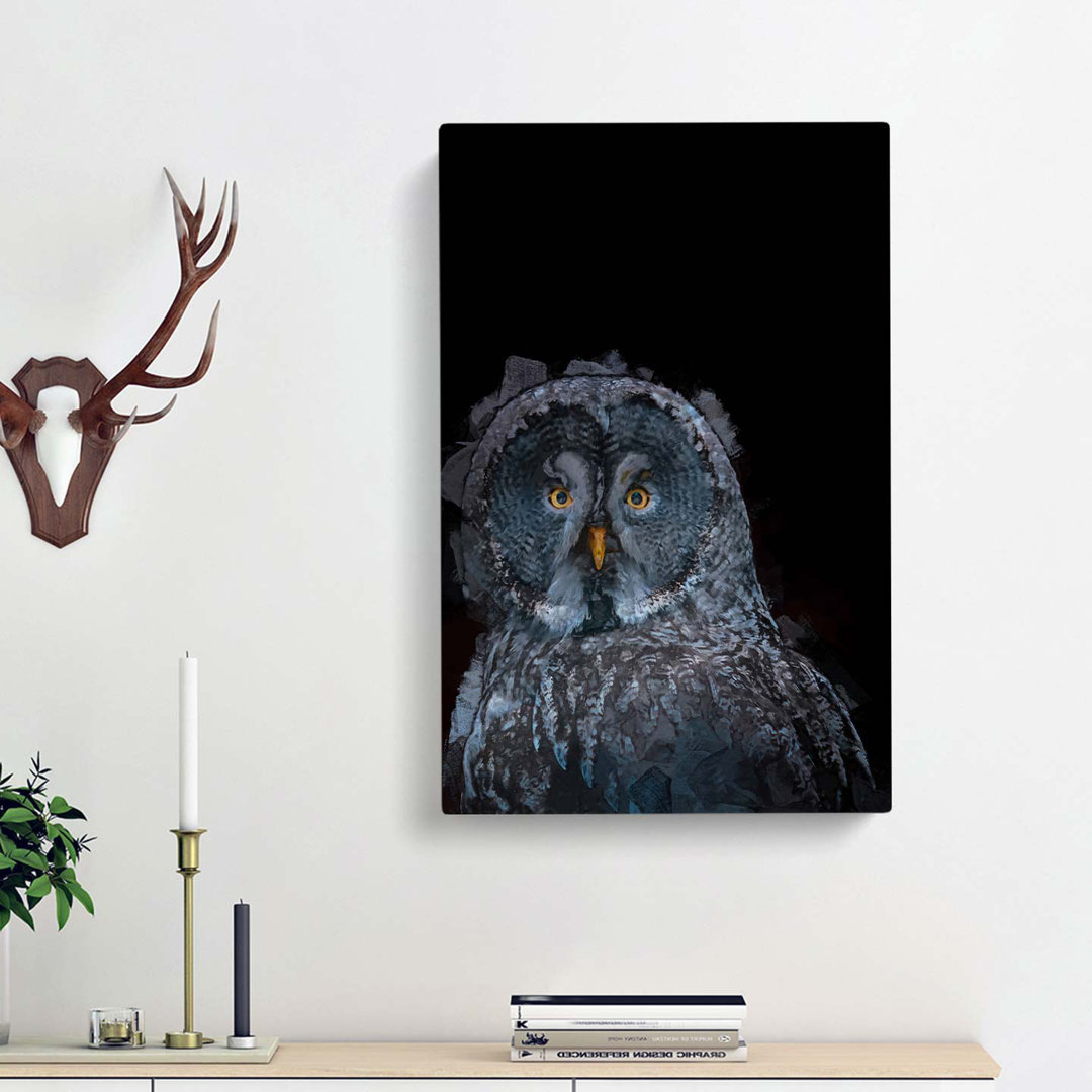 Great Grey Owl in Abstract - Wrapped Canvas