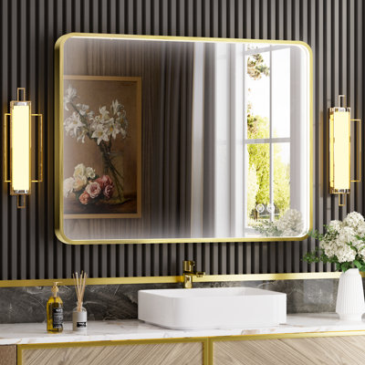 Miroir de salle de bain avec cadre en aluminium et éclairage à DEL