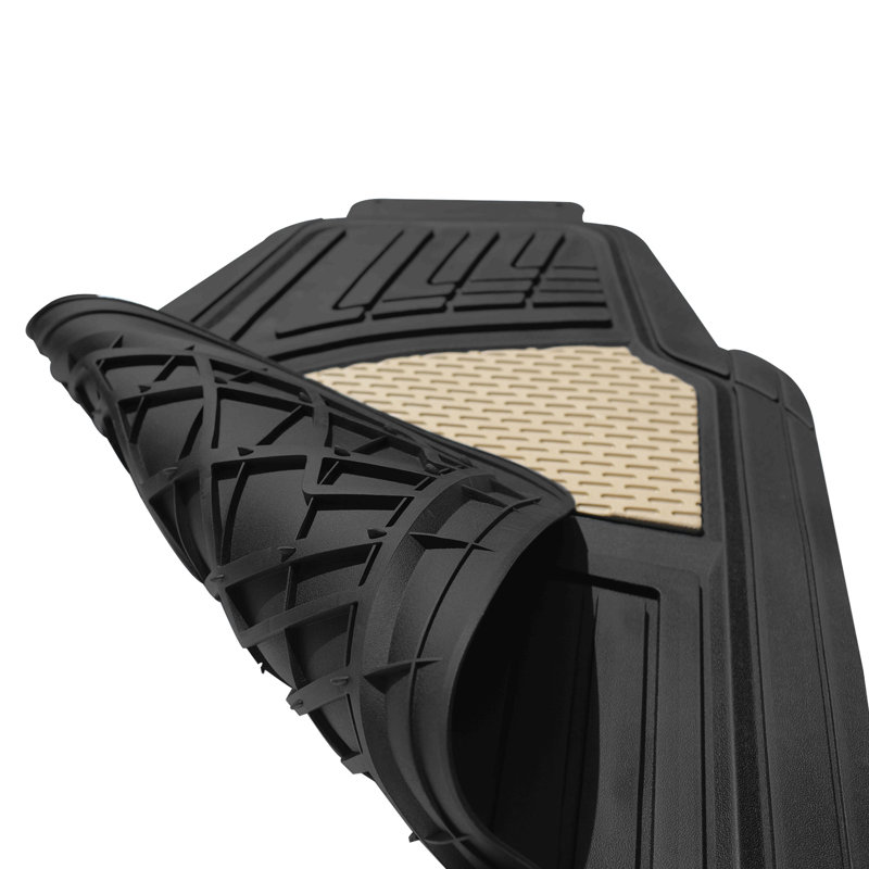 Trimmable ClimaProof Heavy Duty Tall Channel Non-Slip Rubber Floor Mats Full Set, Beige