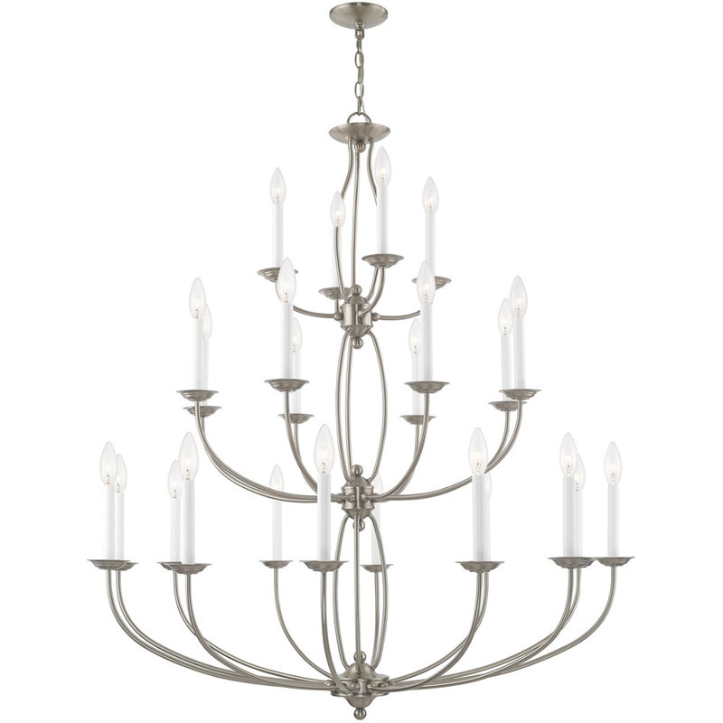 Lustre classique 24 lumières façon bougie, Nickel brossé