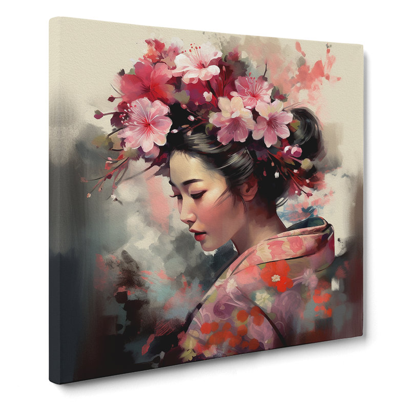 Geisha Floral Art - Wrapped Canvas, 50cm H x 50cm W x 3cm D