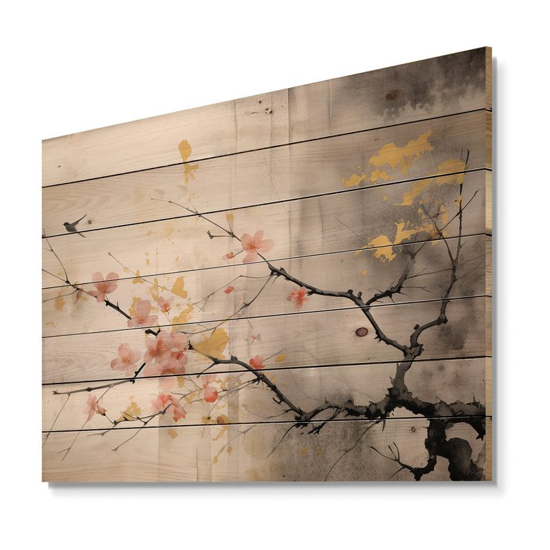 «Jeritah Asian Art Sumi Blossom I» sur impression sur bois, H 24 po x l 32 po x P 0,78 po