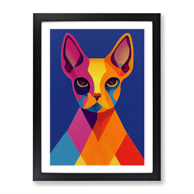 Sphynx Cat Hypreprism - Single Picture Frame Painting, Black, 64cm H x 46cm W x 2cm D