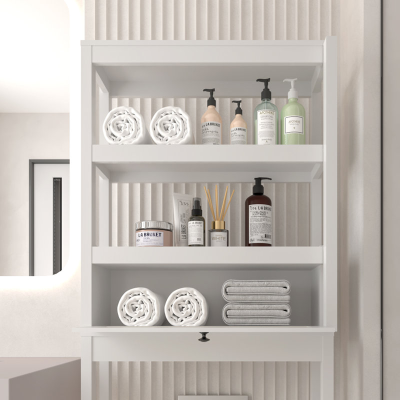 Rangement autoportant au-dessus de la toilette de 63 po H, Blanc