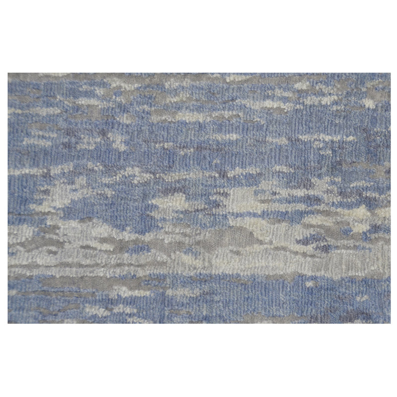 Tapis noué à la main bleu clair / gris, Rectangle 6 pi x 9 pi