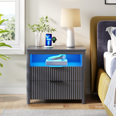 2-Drawer Nightstand With Hidden Storage And Human Sensor Light