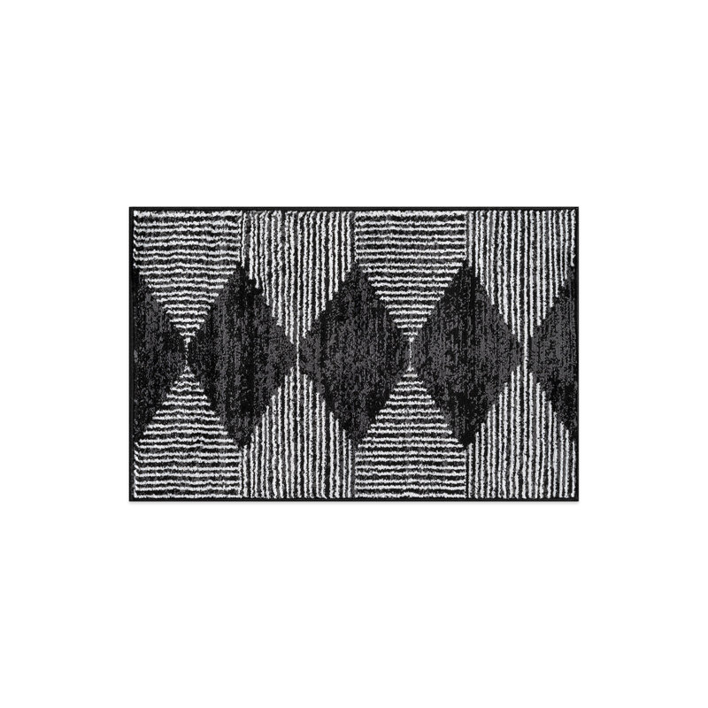 Tapis noir à rayures géométriques ivoire, Rectangle 2 pi x 3 pi
