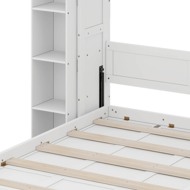 Grand lit escamotable avec portes de rangement et élévateur hydraulique, Blanc