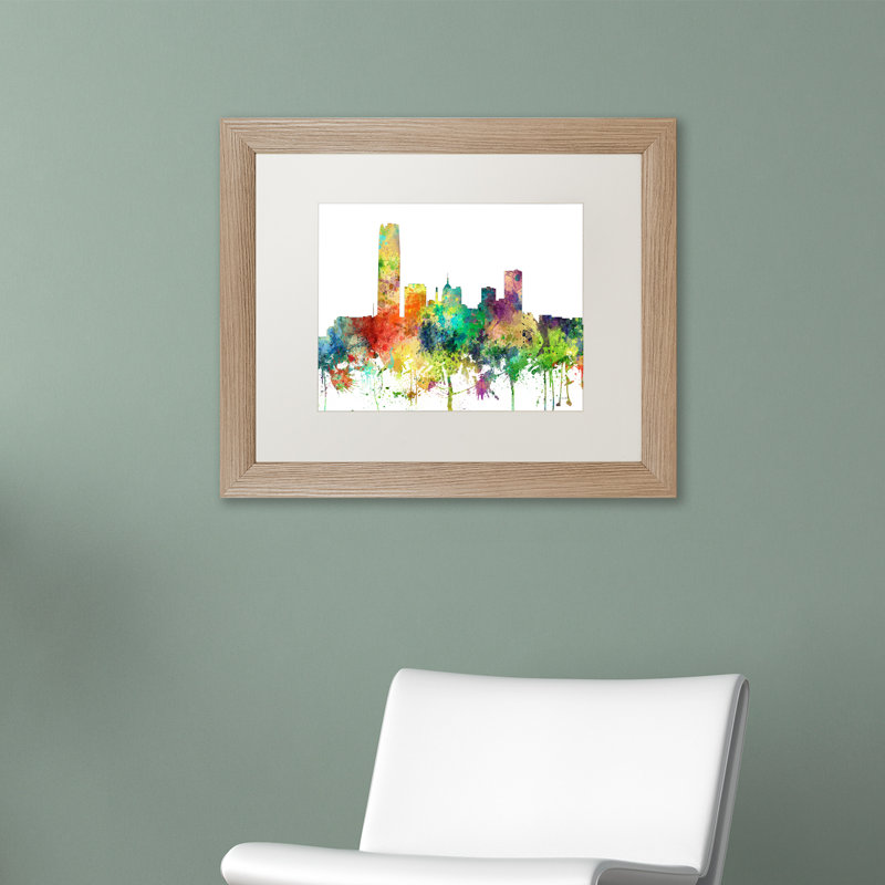 "Oklahoma City Oklahoma Skyline SP" par Marlene Watson, impression sur toile encadrée, Blanc, H 11 po x l 14 po x P 0,5 po