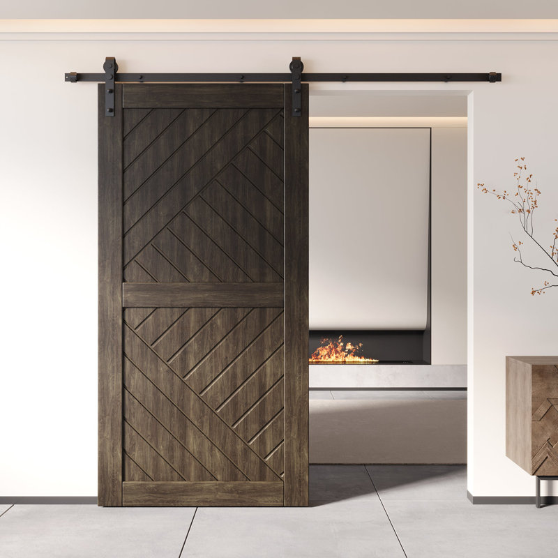 Porte de grange en bois de pin fini ébène et non assemblé Homacer Design géométrique (usage intérieur seulement)