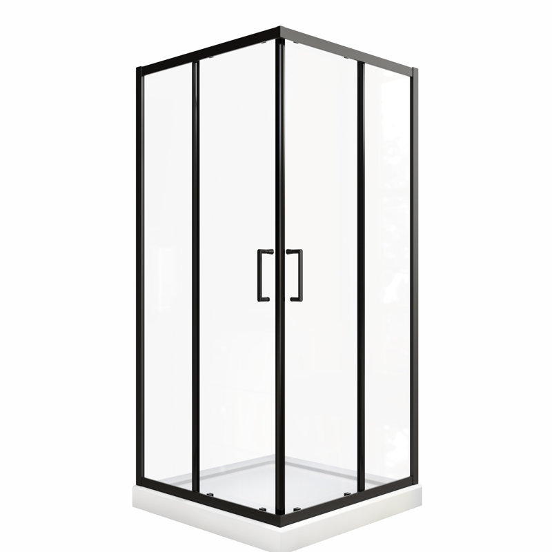 Matte Black Sliding Shower Door With 1/4" Tempered Clear Glass, 34.625 In. X 72 -Angle Pivot Enclosure And Stainless Steel Handle Black, Splendid