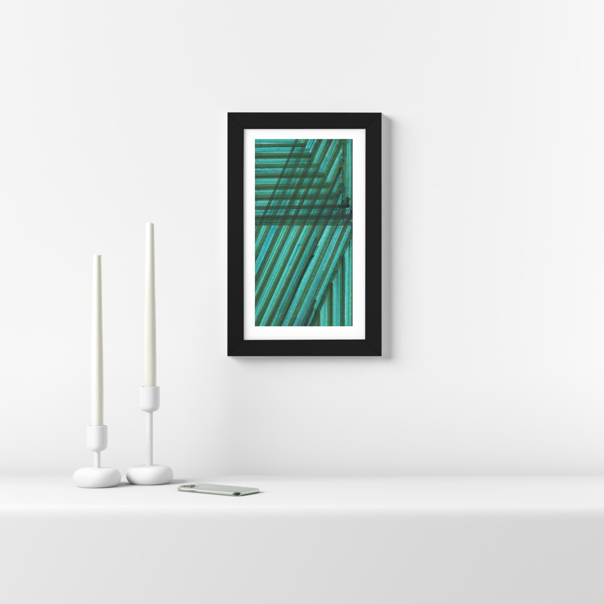 Line Study Blue by Charles Mcmullen, 14.12" H x 9.12" W x 0.88" D, Black Framed Paper
