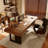 Brown + Black Rectangular Solid Wood + Iron with 3 drawers desk
