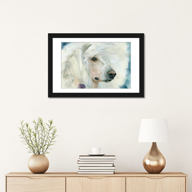 Continental chic - Caniche blanc, H 16 po x l 24 po, Cadre d'angle ouvert noir