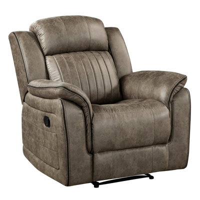 Solid Wood And Plywood Reclining Chair In Sandy Brown With High Foam Luxury Living Room Vertical Tufting Microfiber