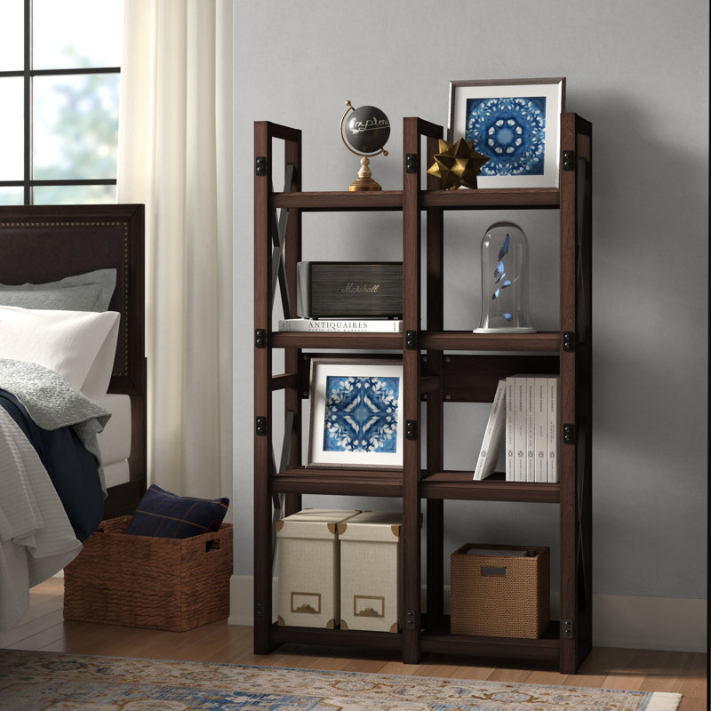 Clarksville 152.4cm H x 92cm W Metal Library Bookcase, Mahogany
