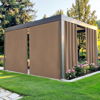 Rideaux d'extérieur résistants à la décoloration pour le patio 2 panneaux imperméables, dessus pelucheux et adhésif à l'arrière avec corde pour le vent, pare-soleil d'intimité pour pavillon de jardin / pergola