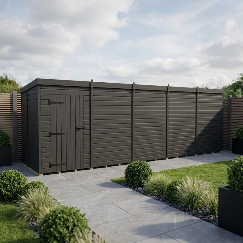 Total Sheds 20ft x 5ft Composite Pent Garden Shed - Single Door - No Windows - EPDM Rubber Roof - UK Manufactured