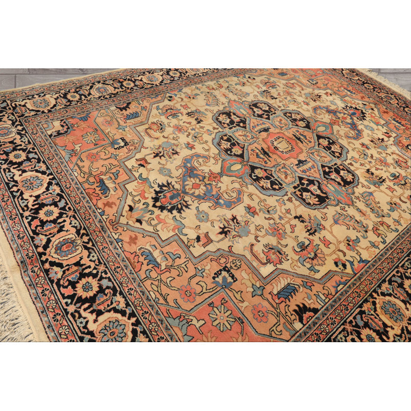 Tapis traditionnel gris anthracite en laine noué à la main 9 x 11 pi 8 po