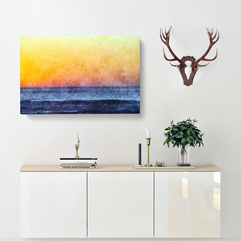 Orange Sunset Abstract - Wrapped Canvas Painting, 60cm H x 91cm W x 3cm D