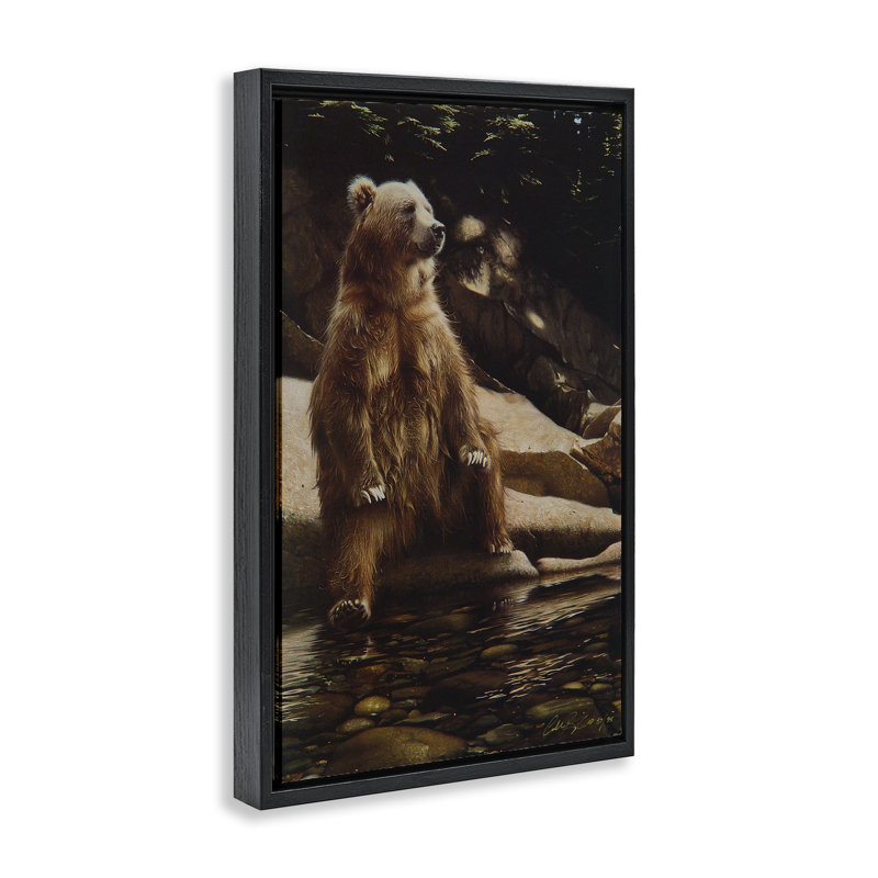 Cool Foot Brown Bear Floating Frame, design by Collin Bogle, Jet Black Floater Frame, 25" H x 17" W